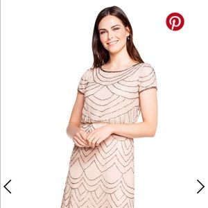 Adrienna Papell Short Sleeve Beaded Blouson Gown